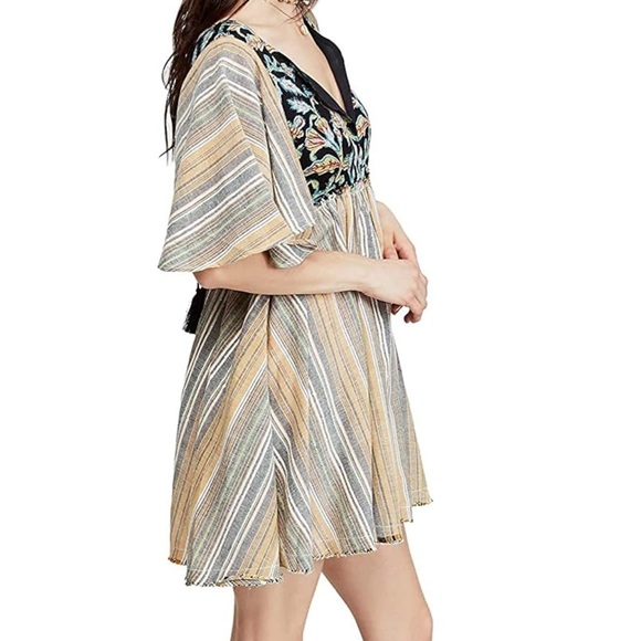 Free People Under the Sun Mini Dress Floral and Striped deep V-Neck and back M - Picture 7 of 14